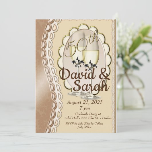 Golden 50th Wedding Jubileum Uitnodiging Kaarten (Staand voorkant)