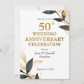 Golden 50th Wedding Jubileum, zwart en goud in Kaart (Voorkant)