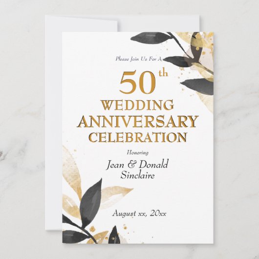 Golden 50th Wedding Jubileum, zwart en goud in Kaart (Voorkant)
