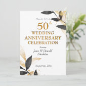Golden 50th Wedding Jubileum, zwart en goud in Kaart (Staand voorkant)