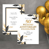 Golden 50th Wedding Jubileum, zwart en goud in Kaart