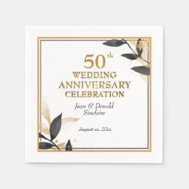 Golden 50th Wedding Jubileum zwart en goud Servet