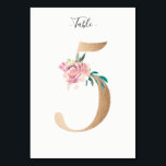Golden 5 Floral Tafelnummer Kaart<br><div class="desc">Gouden nummer met zachte pastel bloemenversiering tafel nummerkaart. Personaliseer de stijl,  de grootte en de kleur van het tekstlettertype.</div>