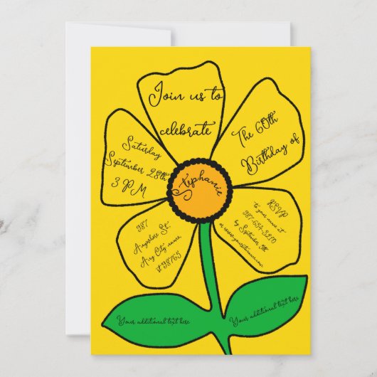 Golden 60th Birthday Gold Doodle Flower  Kaart (Voorkant)