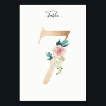 Golden 7 Floral Tafelnummer Kaart<br><div class="desc">Gouden nummer met zachte pastel bloemenversiering tafel nummerkaart. Personaliseer de stijl,  de grootte en de kleur van het tekstlettertype.</div>