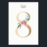Golden 8 Floral Tafelnummer Kaart<br><div class="desc">Gouden nummer met zachte pastel bloemenversiering tafel nummerkaart. Personaliseer de stijl,  de grootte en de kleur van het tekstlettertype.</div>