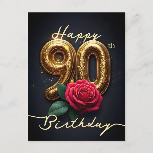 Golden 90th Birthday Elegant Roos Sparkle Briefkaart (Voorkant)