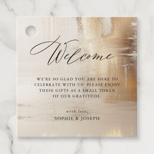 Golden Abstract | Bruiloft Welkom Gift Bag Bedankjes Labels (Voorkant)