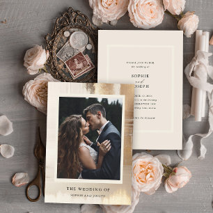 Golden Abstract   Elegante foto bruiloft Kaart