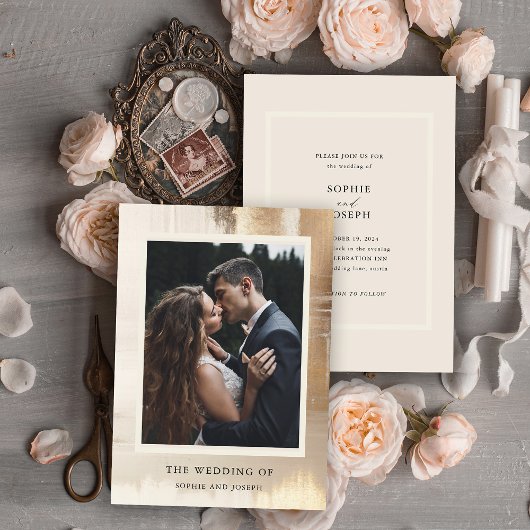 Golden Abstract | Elegante foto bruiloft Kaart