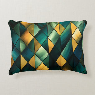 Golden Abstract Green Geometric Accent Kussen