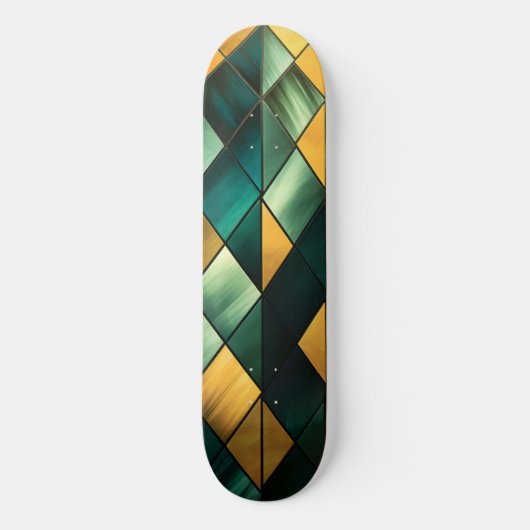 Golden Abstract Green Geometric Persoonlijk Skateboard (Voorkant)
