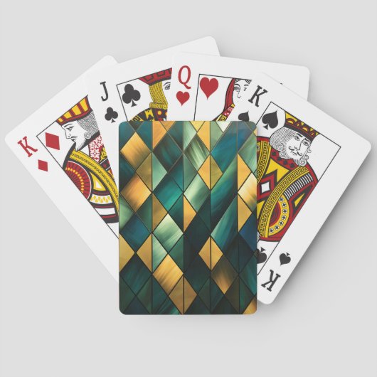 Golden Abstract Green Geometric Pokerkaarten (Achterkant)