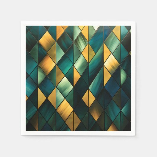 Golden Abstract Green Geometric Servet (Voorkant)