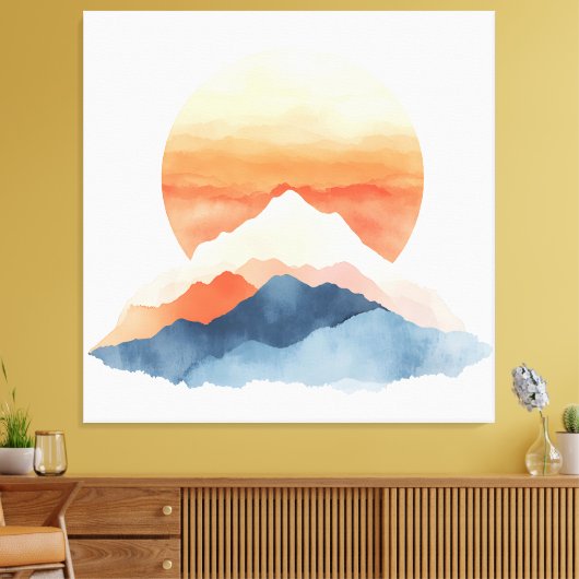 Golden Abstract Mountain Peak Sunrise Canvas Afdruk (Insitu (Woonkamer))