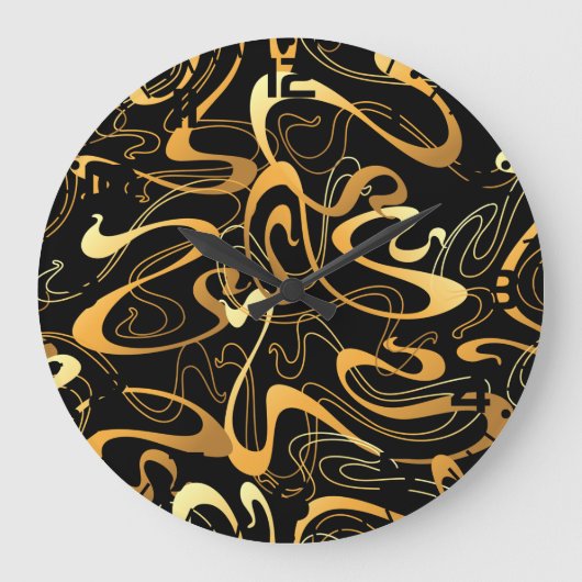 Golden Abstract Swirl Pattern Grote Klok (Voorkant)