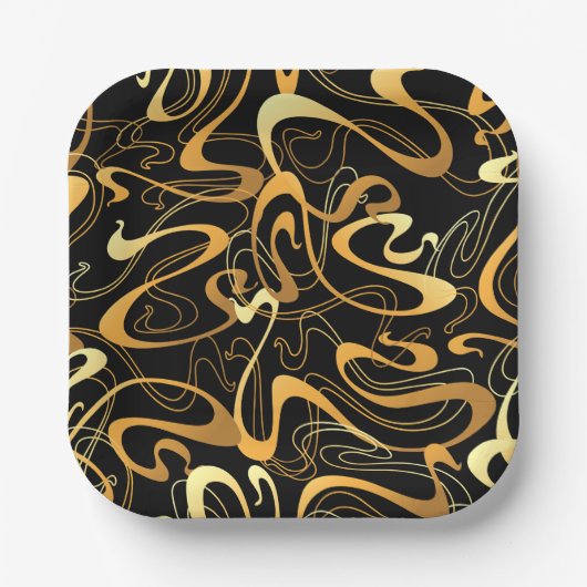 Golden Abstract Swirl Pattern Papieren Bordje (Voorkant)