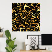 Golden Abstract Swirl Pattern Poster (Thuiskantoor)