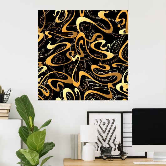 Golden Abstract Swirl Pattern Poster (Thuiskantoor)