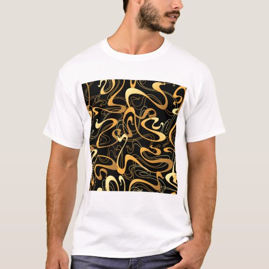 Golden Abstract Swirl Pattern T-shirt (Voorkant)