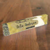 Golden Abstract Wave Modern Gold Glam Trendy Naambordje (Zijkant)