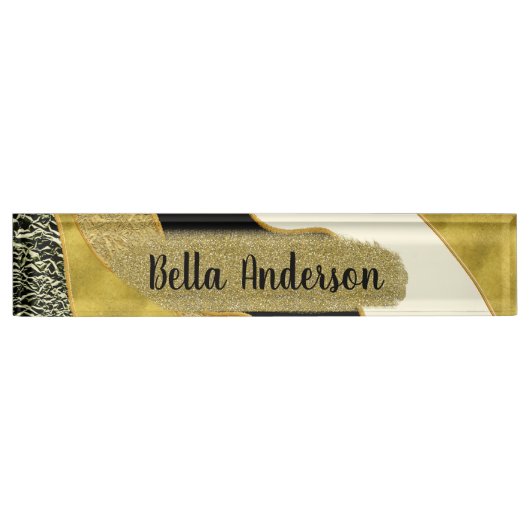 Golden Abstract Wave Modern Gold Glam Trendy Naambordje (Voorkant)