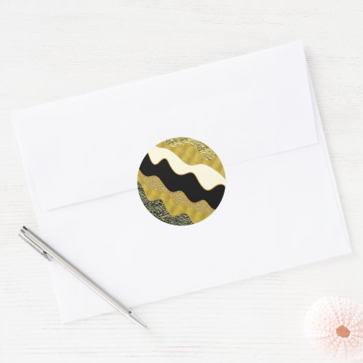 Golden Abstract Wave Modern Gold Glam Trendy Ronde Sticker (Envelop)