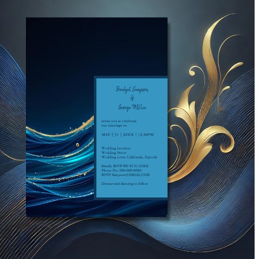 Golden Accented Abstract Ocean Waves bruiloft