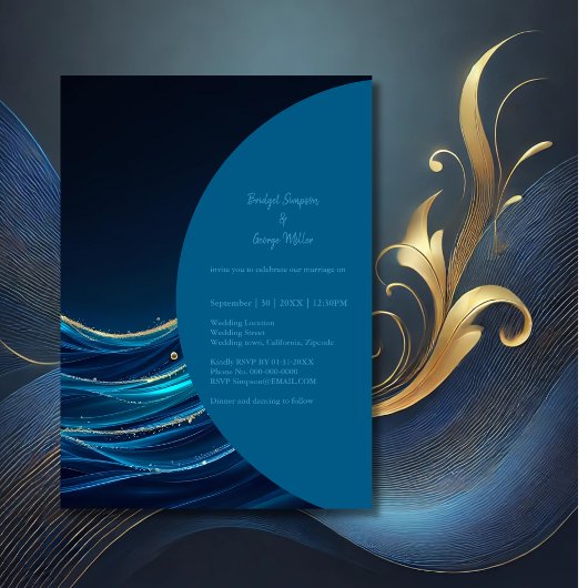 Golden Accented Abstract Ocean Waves bruiloft