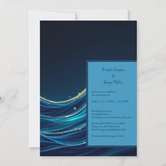 Golden Accented Abstract Ocean Waves bruiloft (Voorkant)