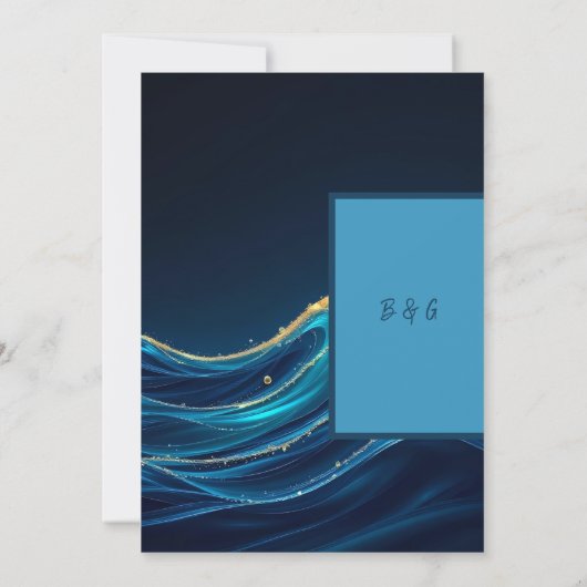 Golden Accented Abstract Ocean Waves bruiloft (Achterkant)