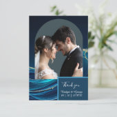 Golden Accented Abstract Ocean Waves bruiloft Bedankkaart (Staand voorkant)