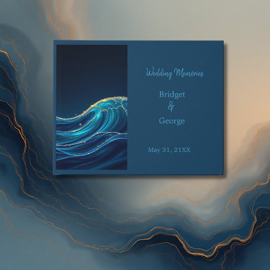 Golden Accented Abstract Ocean Waves bruiloft Gastenboek