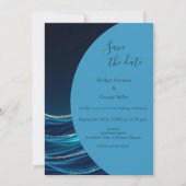 Golden Accented Abstract Ocean Waves bruiloft Kaart (Voorkant)