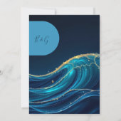 Golden Accented Abstract Ocean Waves bruiloft Kaart (Achterkant)