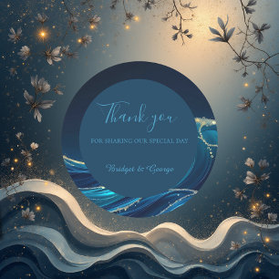 Golden Accented Abstract Ocean Waves bruiloft Ronde Sticker