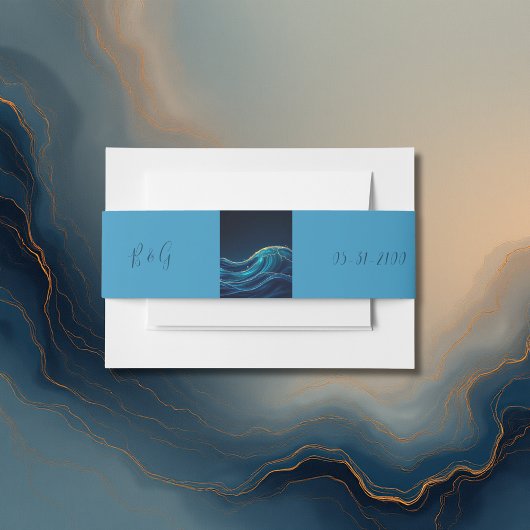 Golden Accented Abstract Ocean Waves bruiloft Uitnodigingen Wikkel