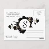 Golden Accented Black Floral Dank u Briefkaarten (Achterkant)