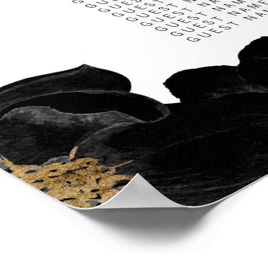 Golden Accented Black Floral Seating Chart Poster (Hoek)