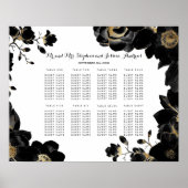 Golden Accented Black Floral Seating Chart Poster (Voorkant)