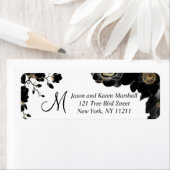 Golden Accented Zwart Bloemen Adresetiketten Etiket (Insitu)