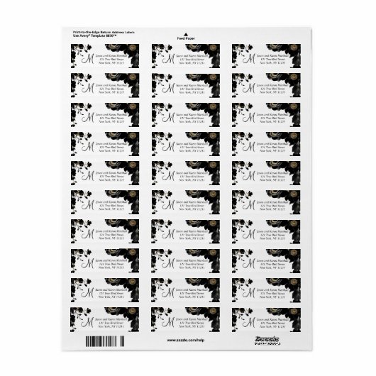 Golden Accented Zwart Bloemen Adresetiketten Etiket (Full Sheet)