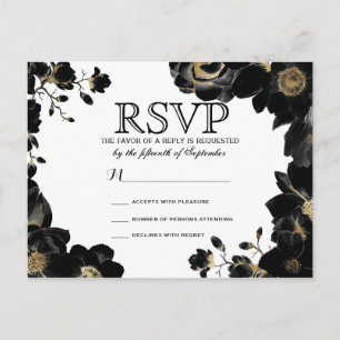 Golden Accented Zwart Bloemen RSVP Briefkaarten