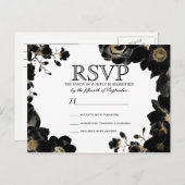 Golden Accented Zwart Bloemen RSVP Briefkaarten (Voorkant / Achterkant)