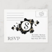 Golden Accented Zwart Bloemen RSVP Briefkaarten (Achterkant)
