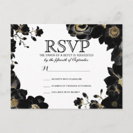 Golden Accented Zwart Bloemen RSVP Briefkaarten