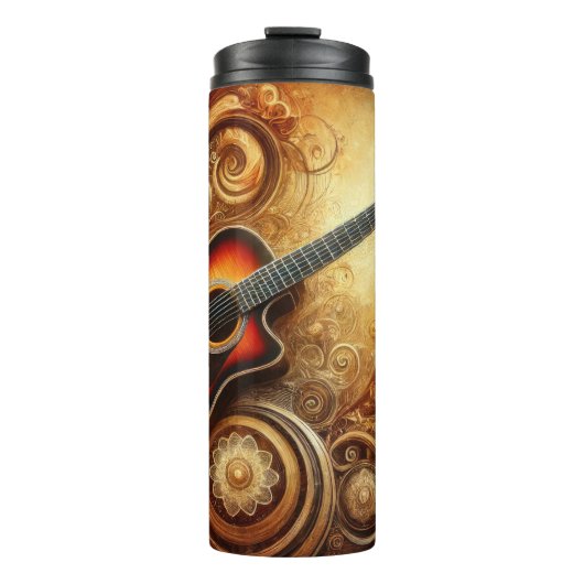 Golden Acoustic Guitar Abstracte Kunst Thermosbeker (Voorkant)