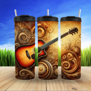 Golden Acoustic Guitar Abstracte Kunst Thermosbeker