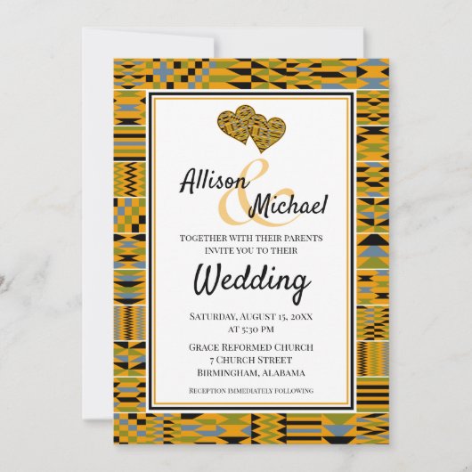Golden African Kente K46 Wedding Invitation Kaart (Voorkant)