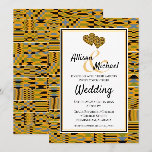 Golden African Kente K46 Wedding Invitation Kaart (Voorkant / Achterkant)